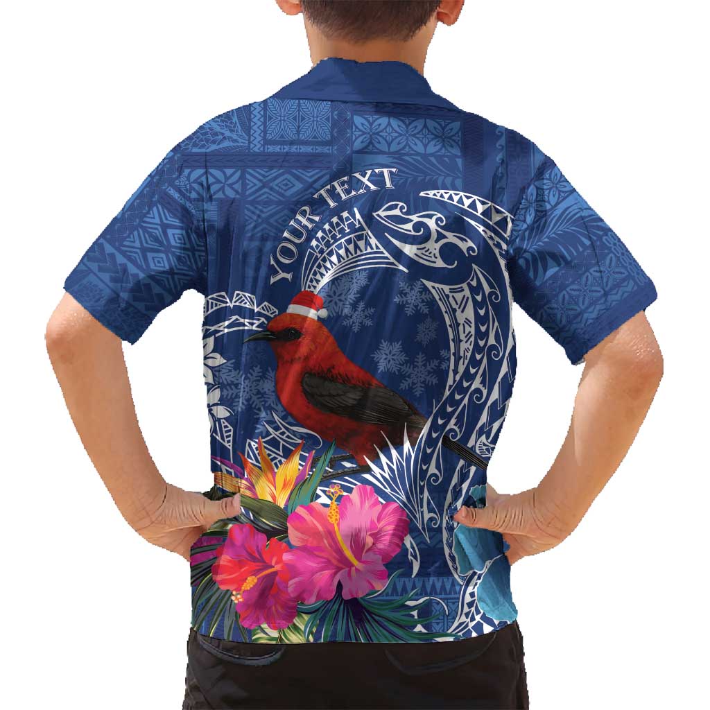 Personalized Samoa Christmas Family Matching Long Sleeve Bodycon Dress and Hawaiian Shirt Cardinal Honeyeater Mix Siapo LT7 - Polynesian Pride
