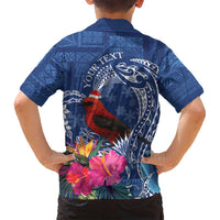 Personalized Samoa Christmas Family Matching Long Sleeve Bodycon Dress and Hawaiian Shirt Cardinal Honeyeater Mix Siapo LT7 - Polynesian Pride
