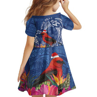 Personalized Samoa Christmas Family Matching Long Sleeve Bodycon Dress and Hawaiian Shirt Cardinal Honeyeater Mix Siapo LT7 - Polynesian Pride