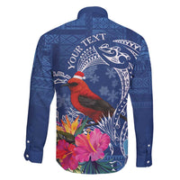 Personalized Samoa Christmas Family Matching Long Sleeve Bodycon Dress and Hawaiian Shirt Cardinal Honeyeater Mix Siapo LT7 - Polynesian Pride