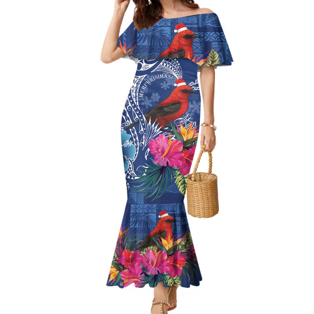 Personalized Samoa Christmas Family Matching Mermaid Dress and Hawaiian Shirt Cardinal Honeyeater Mix Siapo