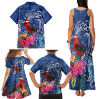 Personalized Samoa Christmas Family Matching Tank Maxi Dress and Hawaiian Shirt Cardinal Honeyeater Mix Siapo