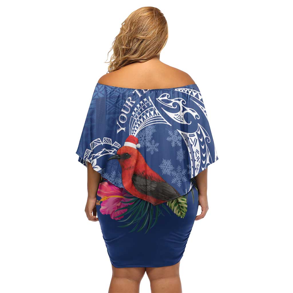 Personalized Samoa Christmas Off Shoulder Short Dress Cardinal Honeyeater Mix Siapo LT7 - Polynesian Pride