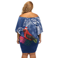 Personalized Samoa Christmas Off Shoulder Short Dress Cardinal Honeyeater Mix Siapo LT7 - Polynesian Pride