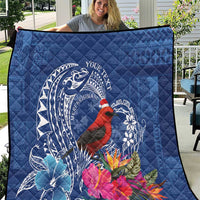 Personalized Samoa Christmas Quilt Cardinal Honeyeater Mix Siapo LT7 Blue - Polynesian Pride