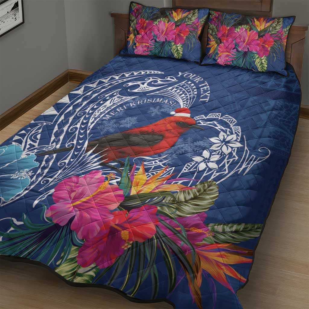 Personalized Samoa Christmas Quilt Bed Set Cardinal Honeyeater Mix Siapo LT7 - Polynesian Pride