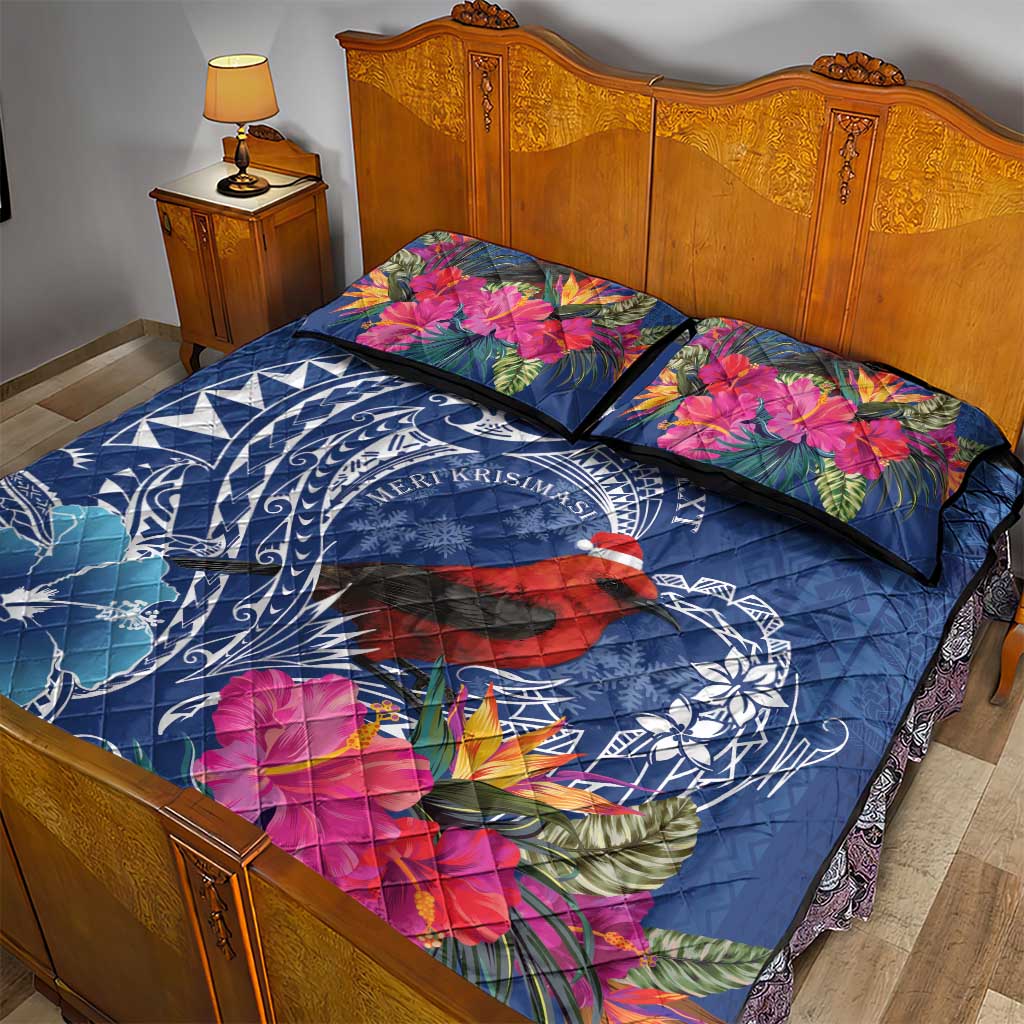 Personalized Samoa Christmas Quilt Bed Set Cardinal Honeyeater Mix Siapo LT7 - Polynesian Pride