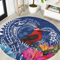 Personalized Samoa Christmas Round Carpet Cardinal Honeyeater Mix Siapo LT7 Blue - Polynesian Pride