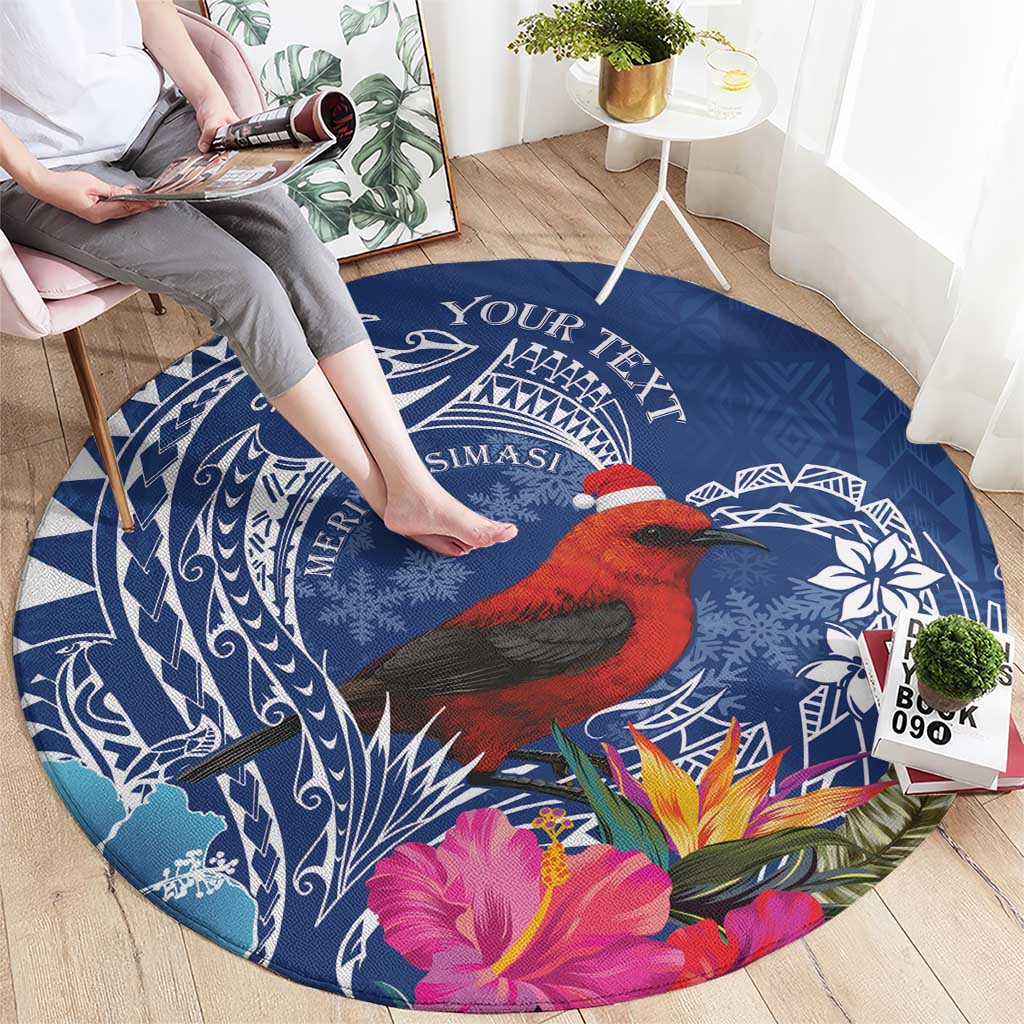 Personalized Samoa Christmas Round Carpet Cardinal Honeyeater Mix Siapo LT7 - Polynesian Pride