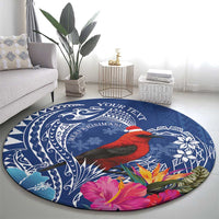 Personalized Samoa Christmas Round Carpet Cardinal Honeyeater Mix Siapo LT7 - Polynesian Pride
