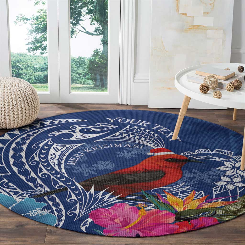 Personalized Samoa Christmas Round Carpet Cardinal Honeyeater Mix Siapo LT7 - Polynesian Pride