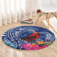 Personalized Samoa Christmas Round Carpet Cardinal Honeyeater Mix Siapo LT7 - Polynesian Pride