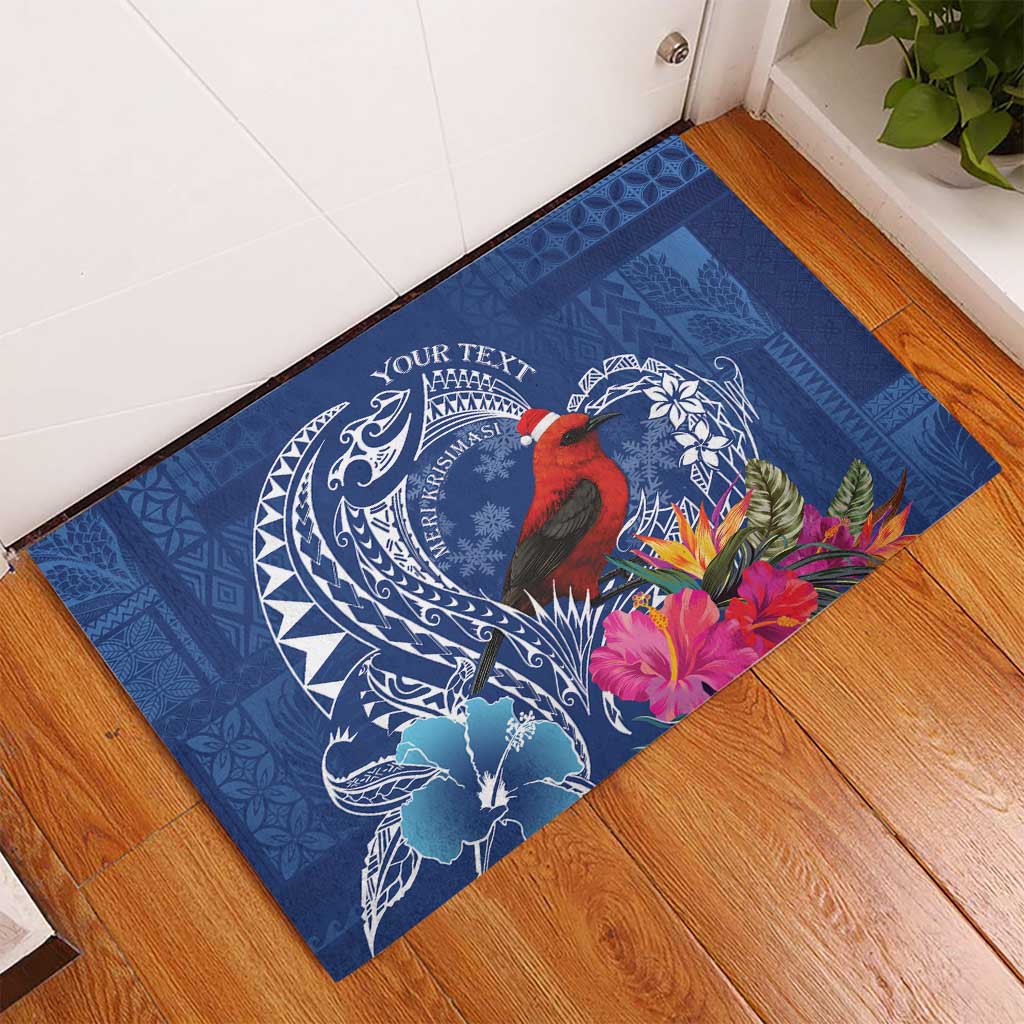 Personalized Samoa Christmas Rubber Doormat Cardinal Honeyeater Mix Siapo LT7 - Polynesian Pride