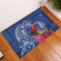 Personalized Samoa Christmas Rubber Doormat Cardinal Honeyeater Mix Siapo LT7 - Polynesian Pride