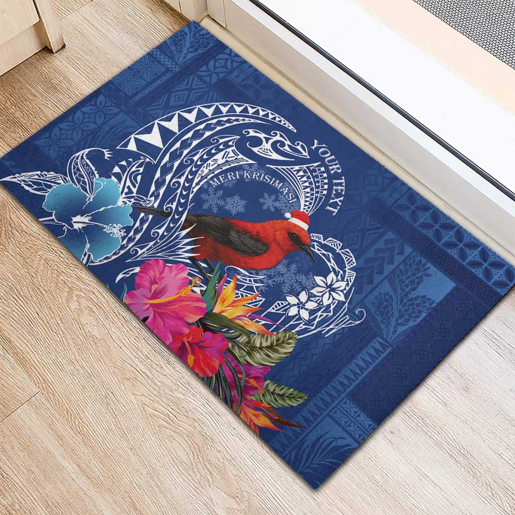 Personalized Samoa Christmas Rubber Doormat Cardinal Honeyeater Mix Siapo LT7 - Polynesian Pride