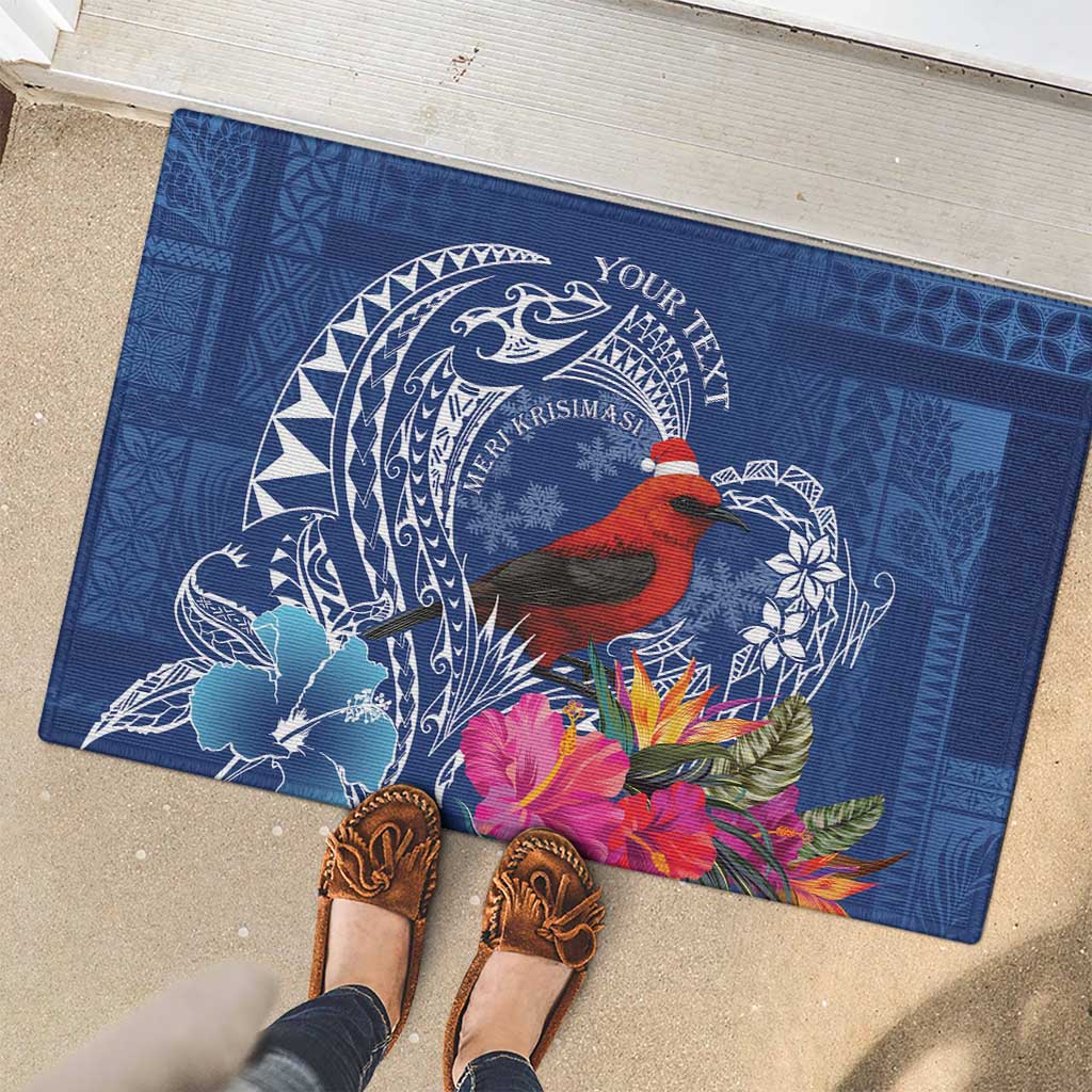 Personalized Samoa Christmas Rubber Doormat Cardinal Honeyeater Mix Siapo LT7 - Polynesian Pride