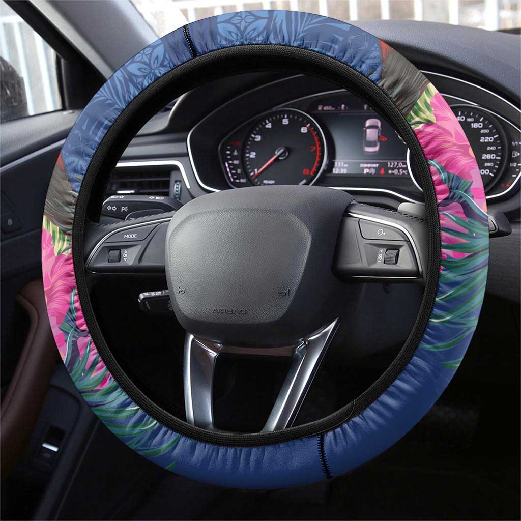 Samoa Christmas Steering Wheel Cover Cardinal Honeyeater Mix Siapo LT7 - Polynesian Pride