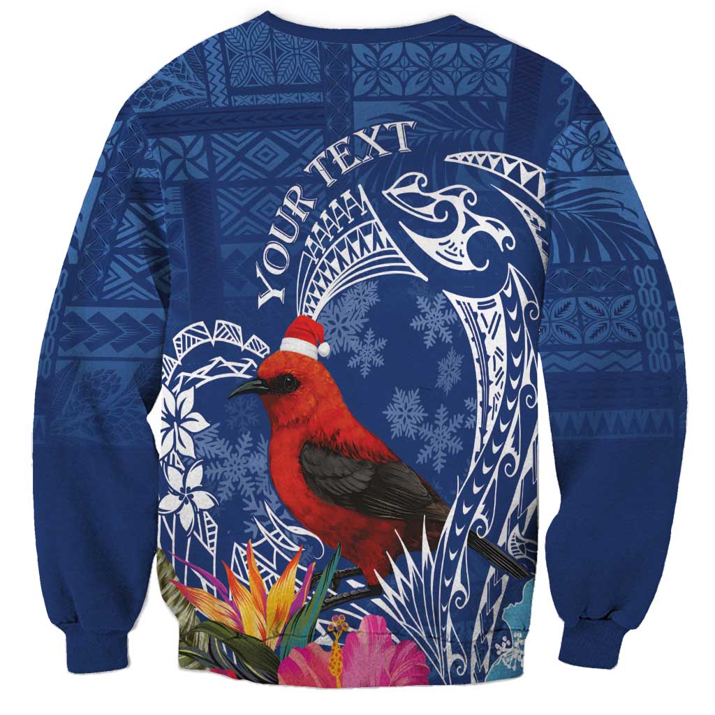 Personalized Samoa Christmas Sweatshirt Cardinal Honeyeater Mix Siapo LT7 - Polynesian Pride