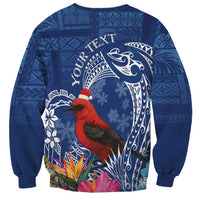 Personalized Samoa Christmas Sweatshirt Cardinal Honeyeater Mix Siapo LT7 - Polynesian Pride