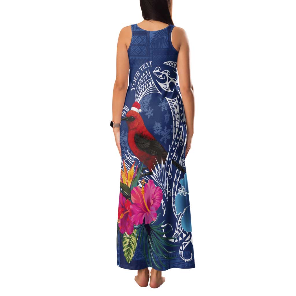 Personalized Samoa Christmas Tank Maxi Dress Cardinal Honeyeater Mix Siapo LT7 - Polynesian Pride
