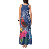 Personalized Samoa Christmas Tank Maxi Dress Cardinal Honeyeater Mix Siapo LT7 - Polynesian Pride