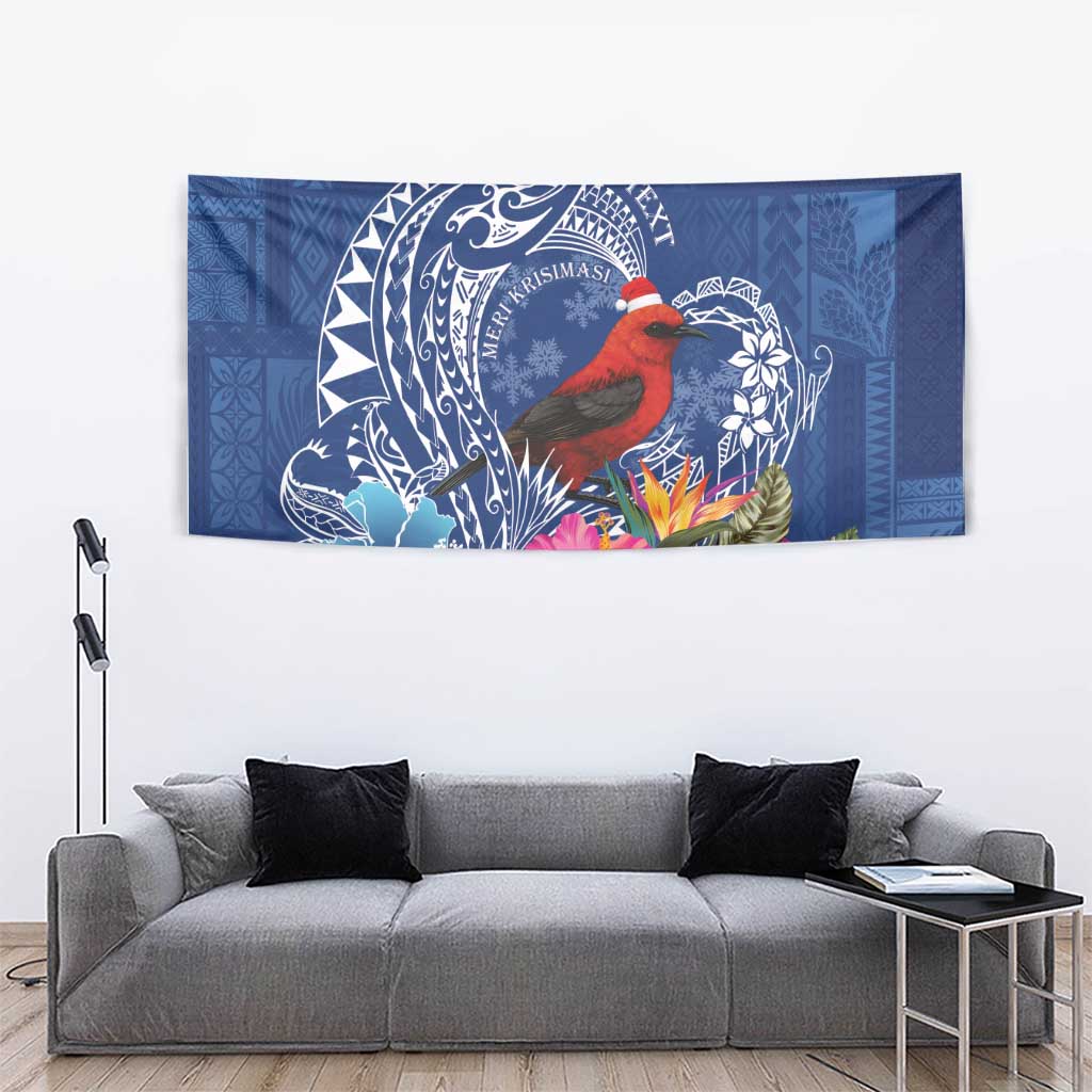 Personalized Samoa Christmas Tapestry Cardinal Honeyeater Mix Siapo LT7 - Polynesian Pride