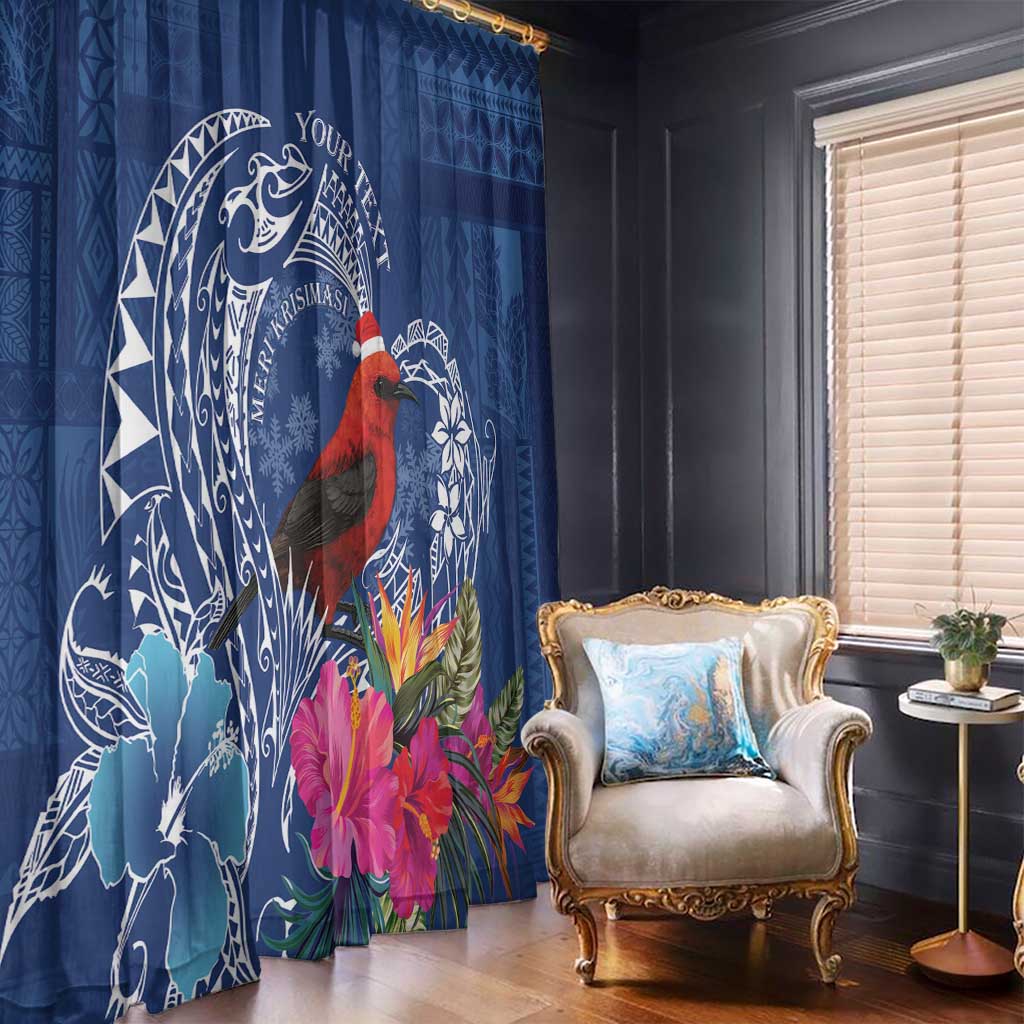 Personalized Samoa Christmas Window Curtain Cardinal Honeyeater Mix Siapo LT7 - Polynesian Pride