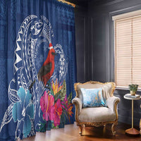 Personalized Samoa Christmas Window Curtain Cardinal Honeyeater Mix Siapo LT7 - Polynesian Pride