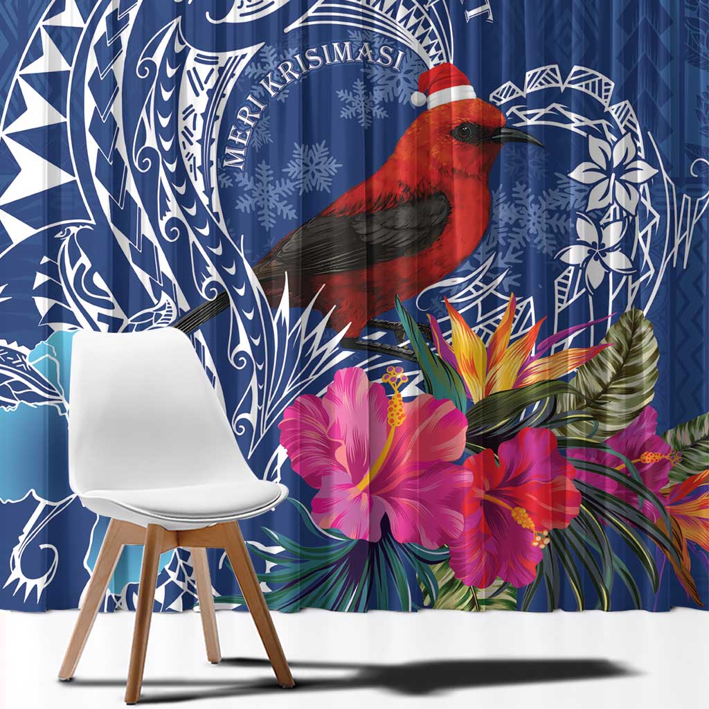 Personalized Samoa Christmas Window Curtain Cardinal Honeyeater Mix Siapo LT7 - Polynesian Pride