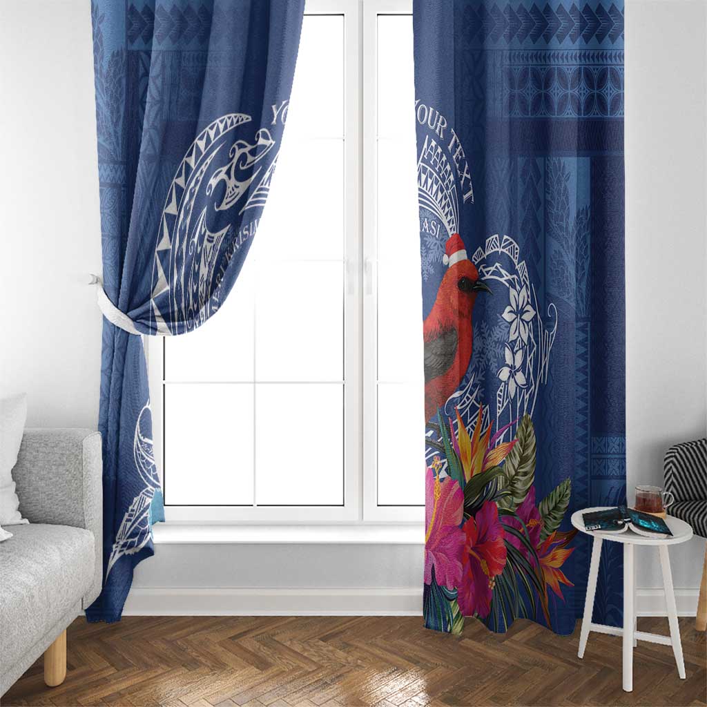 Personalized Samoa Christmas Window Curtain Cardinal Honeyeater Mix Siapo LT7 - Polynesian Pride