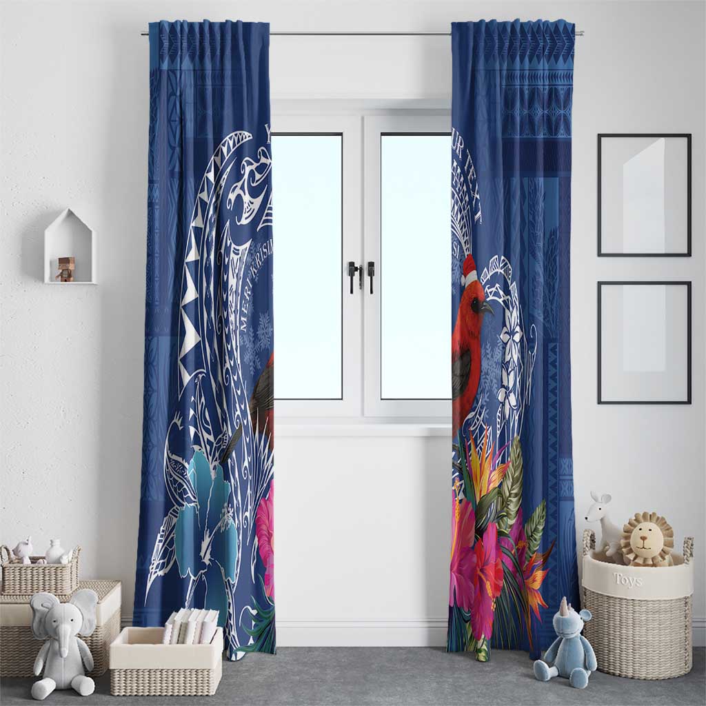 Personalized Samoa Christmas Window Curtain Cardinal Honeyeater Mix Siapo LT7 - Polynesian Pride