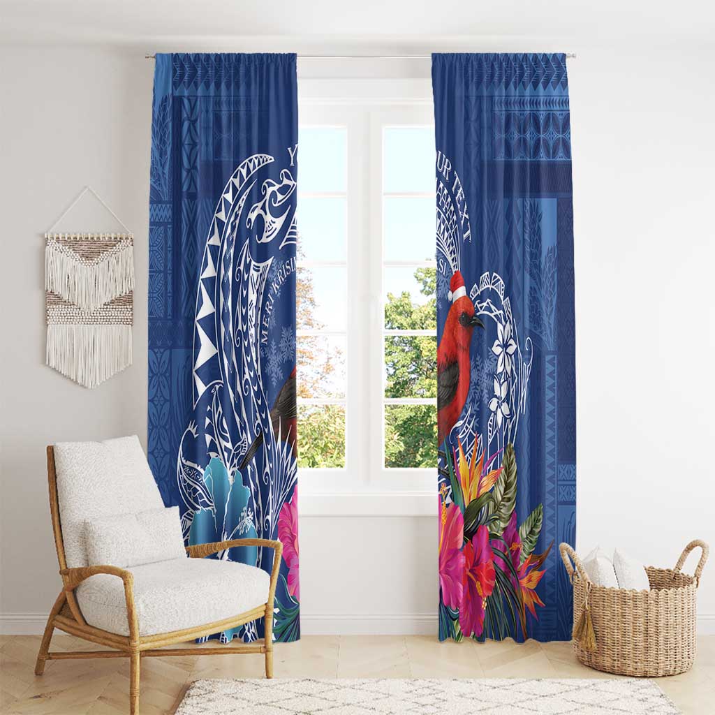 Personalized Samoa Christmas Window Curtain Cardinal Honeyeater Mix Siapo LT7 - Polynesian Pride