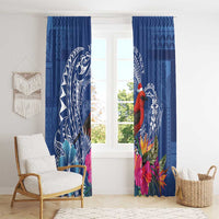 Personalized Samoa Christmas Window Curtain Cardinal Honeyeater Mix Siapo LT7 - Polynesian Pride
