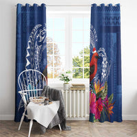 Personalized Samoa Christmas Window Curtain Cardinal Honeyeater Mix Siapo LT7 - Polynesian Pride
