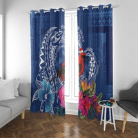 Personalized Samoa Christmas Window Curtain Cardinal Honeyeater Mix Siapo LT7 With Grommets Blue - Polynesian Pride