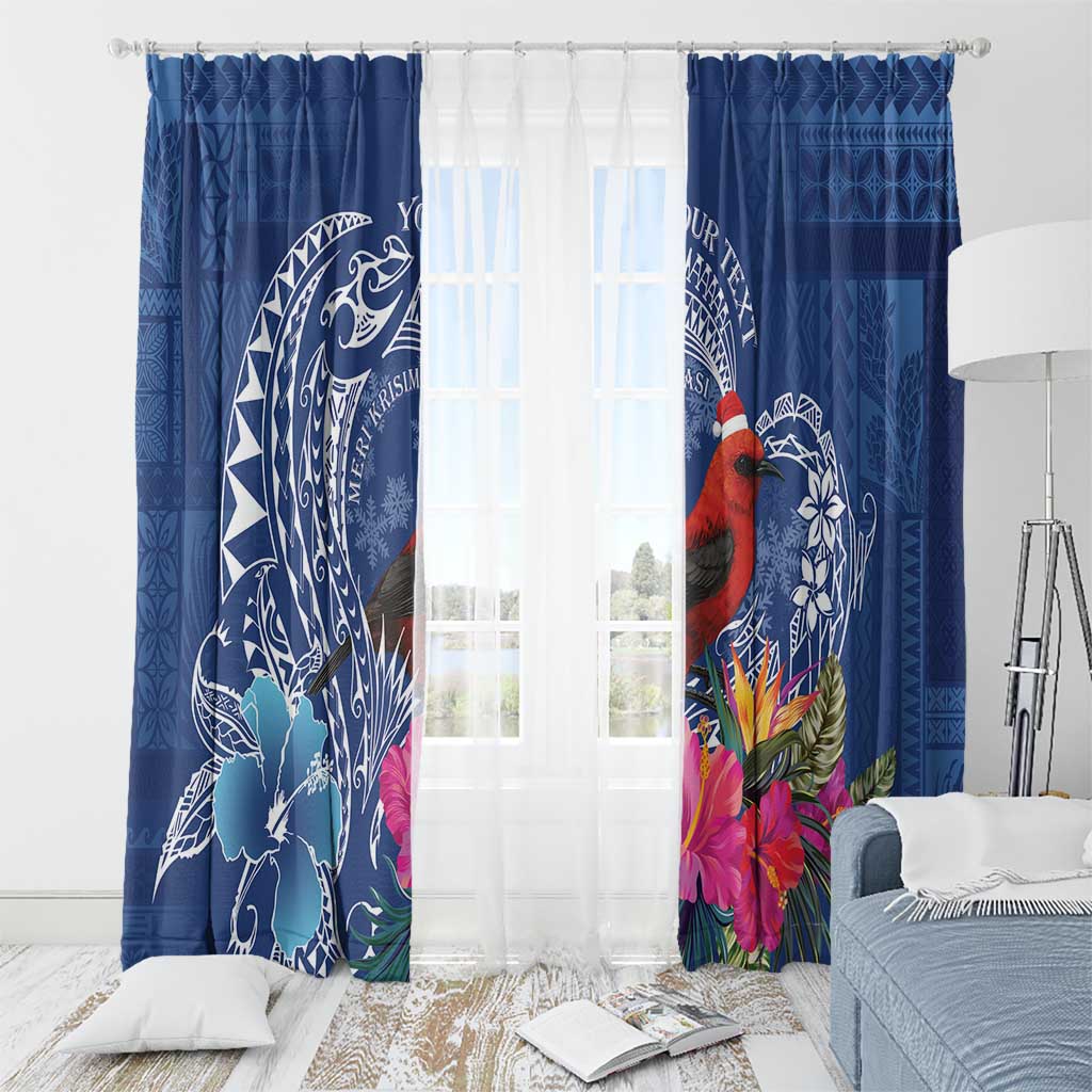 Personalized Samoa Christmas Window Curtain Cardinal Honeyeater Mix Siapo LT7 - Polynesian Pride