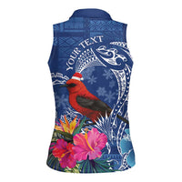 Personalized Samoa Christmas Women Sleeveless Polo Shirt Cardinal Honeyeater Mix Siapo LT7 - Polynesian Pride