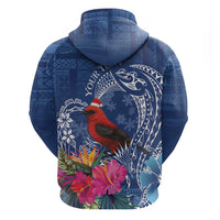 Personalized Samoa Christmas Zip Hoodie Cardinal Honeyeater Mix Siapo LT7 - Polynesian Pride