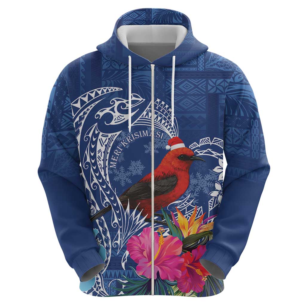 Personalized Samoa Christmas Zip Hoodie Cardinal Honeyeater Mix Siapo LT7 - Polynesian Pride
