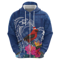 Personalized Samoa Christmas Zip Hoodie Cardinal Honeyeater Mix Siapo LT7 - Polynesian Pride