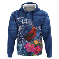 Personalized Samoa Christmas Zip Hoodie Cardinal Honeyeater Mix Siapo LT7 Pullover Hoodie Blue - Polynesian Pride