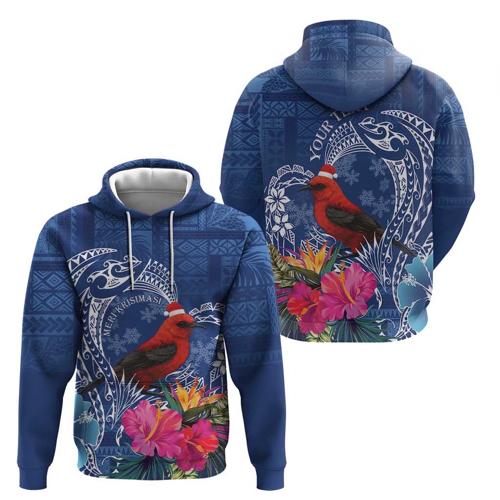 Personalized Samoa Christmas Zip Hoodie Cardinal Honeyeater Mix Siapo LT7 - Polynesian Pride