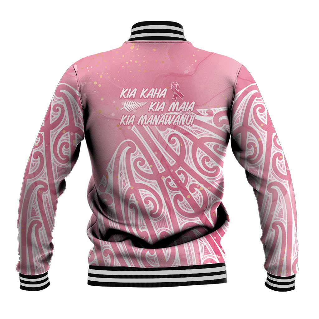 Breast Cancer Awareness Maori Baseball Jacket Kia Kaha Kia Maia Kia Manawanui - Polynesian Pride