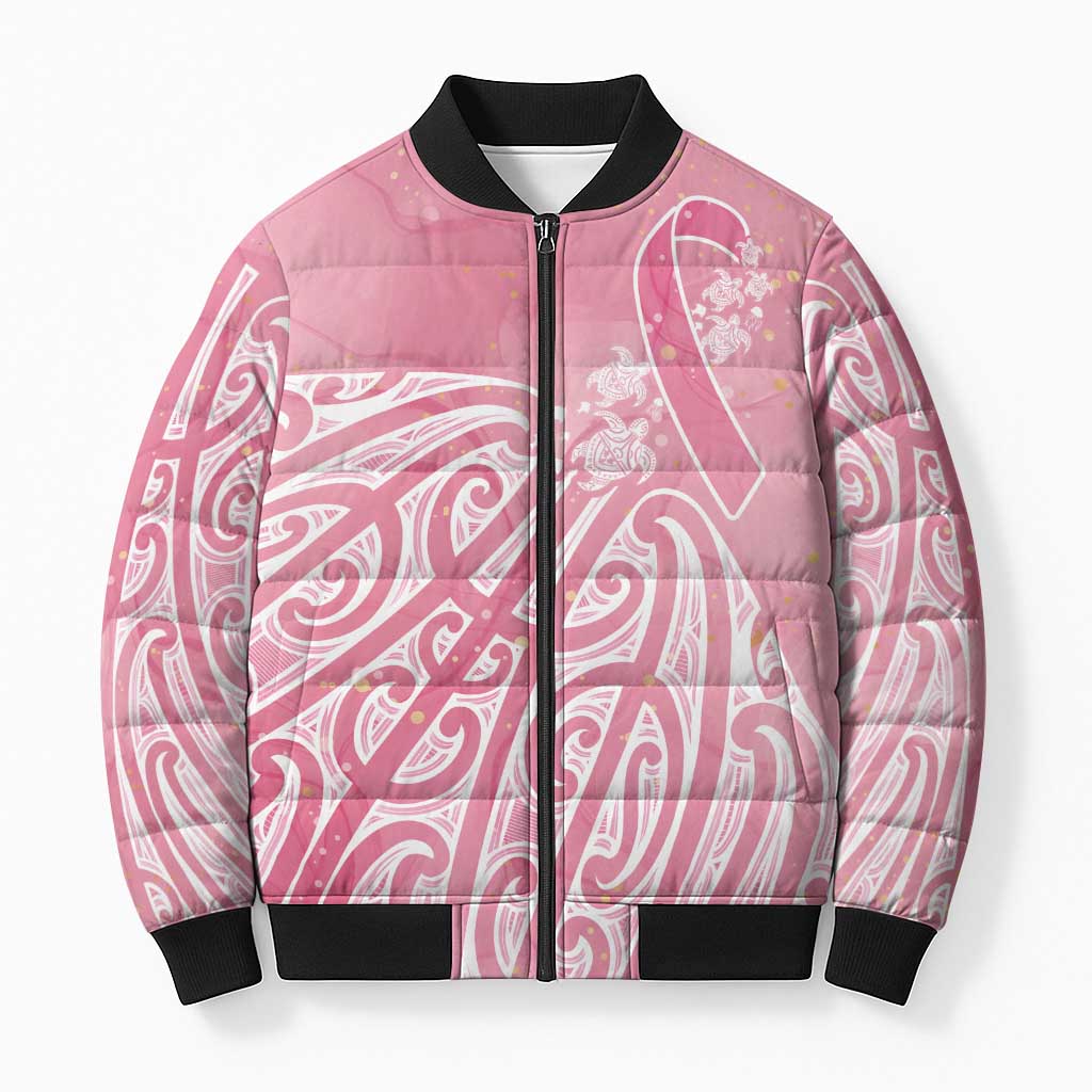 Breast Cancer Awareness Maori Bomber Puffer Jacket Kia Kaha Kia Maia Kia Manawanui - Polynesian Pride