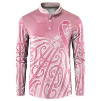 Breast Cancer Awareness Maori Button Sweatshirt Kia Kaha Kia Maia Kia Manawanui - Polynesian Pride