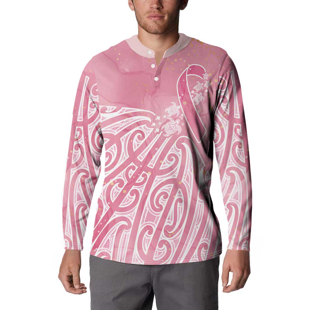 Breast Cancer Awareness Maori Button Sweatshirt Kia Kaha Kia Maia Kia Manawanui - Polynesian Pride