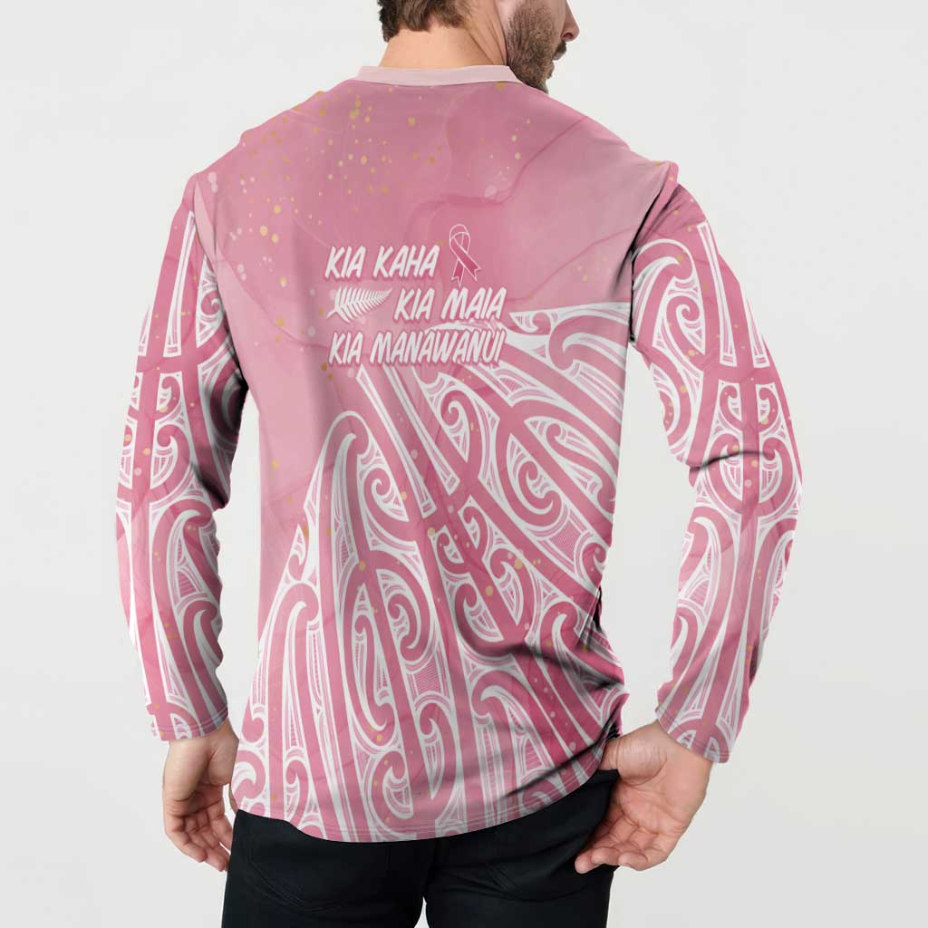 Breast Cancer Awareness Maori Button Sweatshirt Kia Kaha Kia Maia Kia Manawanui - Polynesian Pride