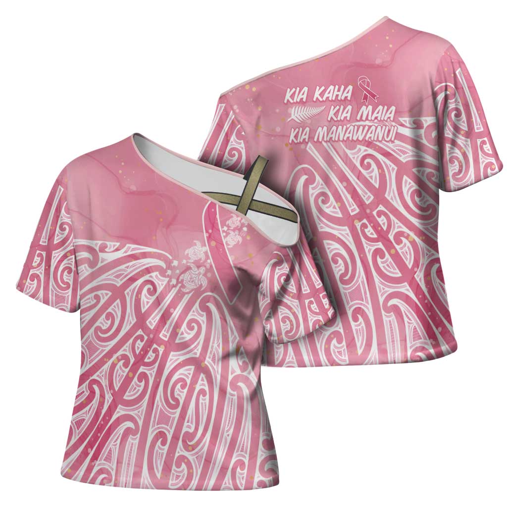 Breast Cancer Awareness Maori Cross Shoulder Shirt Kia Kaha Kia Maia Kia Manawanui - Polynesian Pride