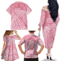 Breast Cancer Awareness Maori Family Matching Off The Shoulder Long Sleeve Dress and Hawaiian Shirt Kia Kaha Kia Maia Kia Manawanui - Polynesian Pride