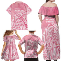 Breast Cancer Awareness Maori Family Matching Off Shoulder Maxi Dress and Hawaiian Shirt Kia Kaha Kia Maia Kia Manawanui - Polynesian Pride